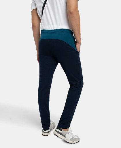 Super Combed Cotton Rich Slim Fit Trackpant with Zipper Media Pocket - Navy