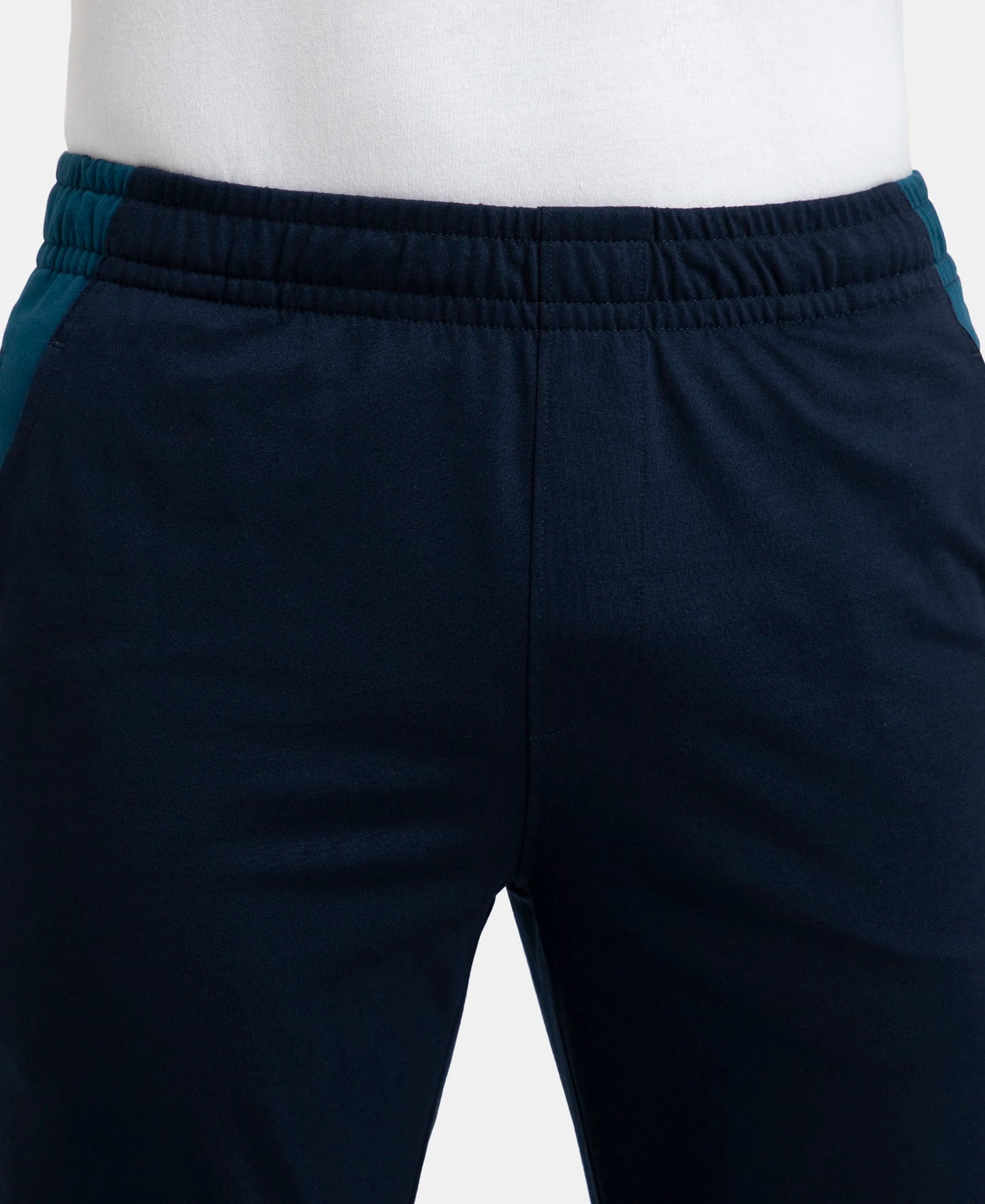 Super Combed Cotton Rich Slim Fit Trackpant with Zipper Media Pocket - Navy