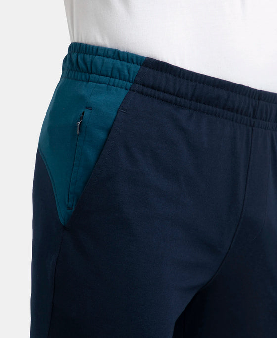 Super Combed Cotton Rich Slim Fit Trackpant with Zipper Media Pocket - Navy
