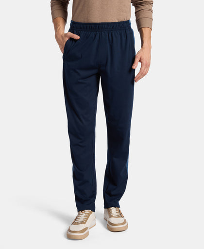 Super Combed Cotton Rich Slim Fit Trackpant with Zipper Media Pocket - Navy