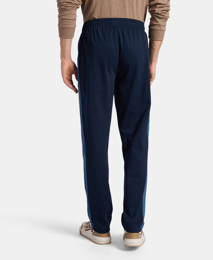 Super Combed Cotton Rich Slim Fit Trackpant with Zipper Media Pocket - Navy