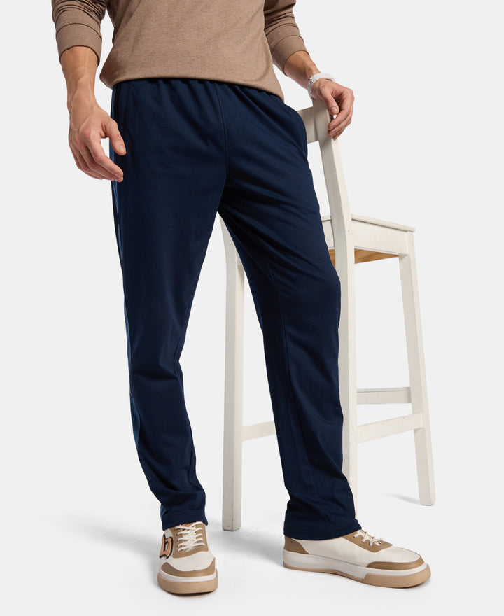 Super Combed Cotton Rich Slim Fit Trackpant with Zipper Media Pocket - Navy