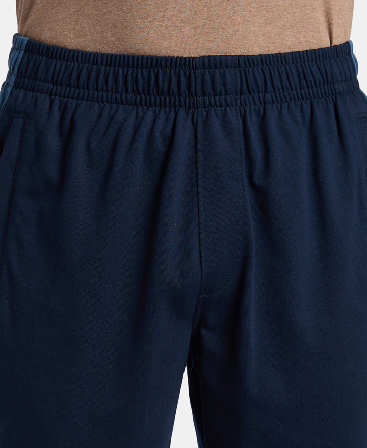 Super Combed Cotton Rich Slim Fit Trackpant with Zipper Media Pocket - Navy