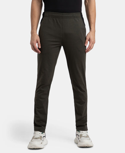 Super Combed Cotton Rich Slim Fit Trackpant with Zipper Media Pocket - Olive
