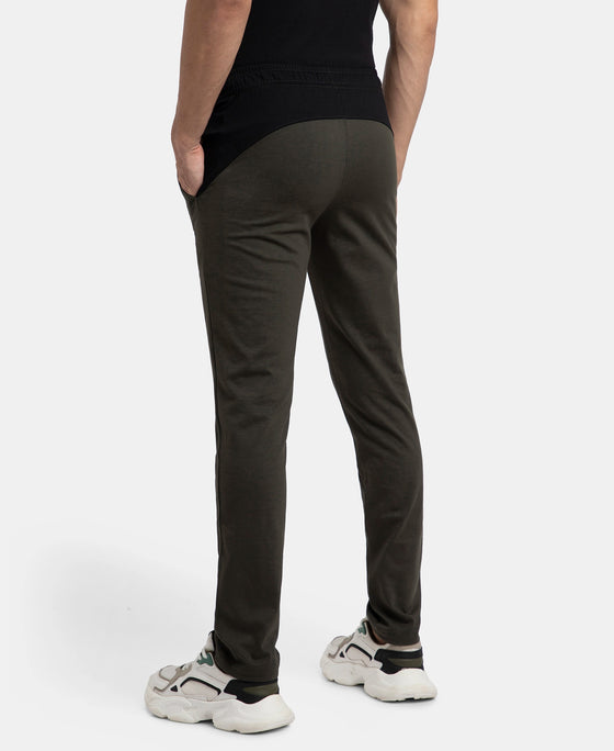 Super Combed Cotton Rich Slim Fit Trackpant with Zipper Media Pocket - Olive