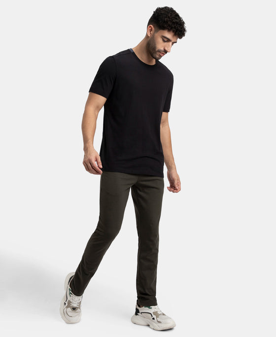 Super Combed Cotton Rich Slim Fit Trackpant with Zipper Media Pocket - Olive
