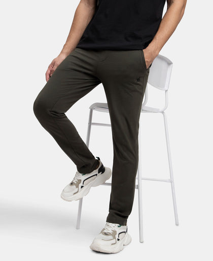 Super Combed Cotton Rich Slim Fit Trackpant with Zipper Media Pocket - Olive