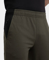 Super Combed Cotton Rich Slim Fit Trackpant with Zipper Media Pocket - Olive