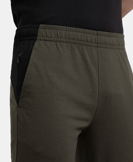Super Combed Cotton Rich Slim Fit Trackpant with Zipper Media Pocket - Olive