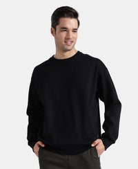 Super Combed Cotton Rich Pique Sweatshirt With Ribbed Cuffs - Black