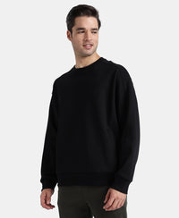Super Combed Cotton Rich Pique Sweatshirt With Ribbed Cuffs - Black