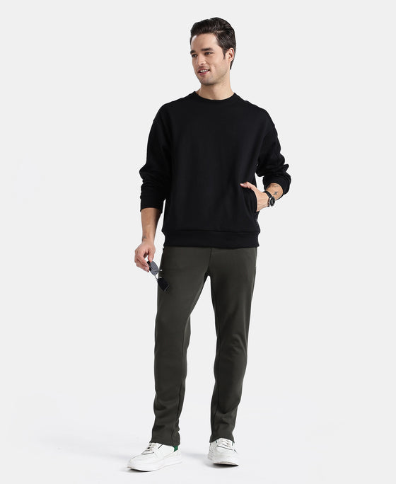 Super Combed Cotton Rich Pique Sweatshirt With Ribbed Cuffs - Black