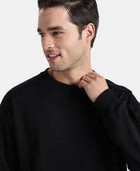 Super Combed Cotton Rich Pique Sweatshirt With Ribbed Cuffs - Black