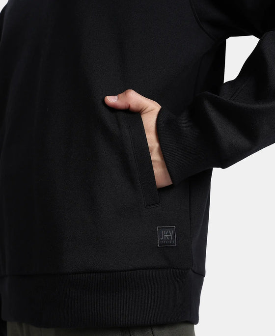 Super Combed Cotton Rich Pique Sweatshirt With Ribbed Cuffs - Black