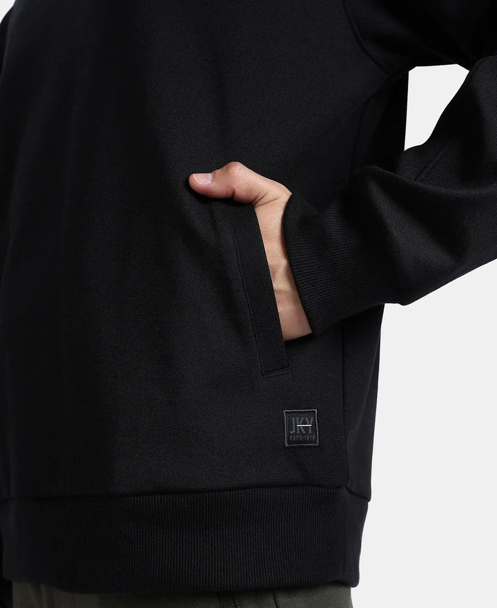 Super Combed Cotton Rich Pique Sweatshirt With Ribbed Cuffs - Black