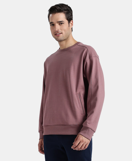 Super Combed Cotton Rich Pique Sweatshirt With Ribbed Cuffs - Rose Taupe