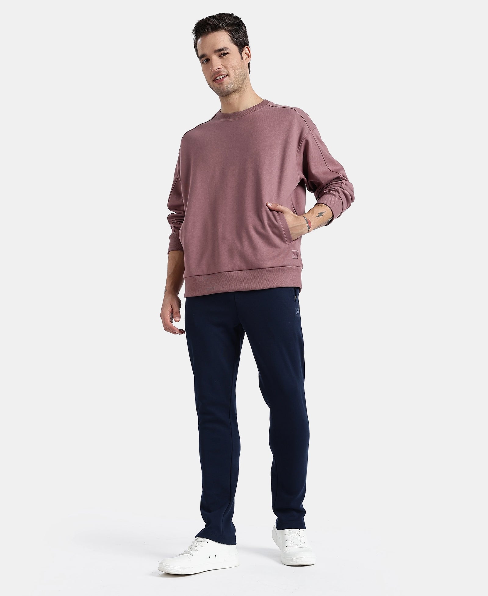 Super Combed Cotton Rich Pique Sweatshirt With Ribbed Cuffs - Rose Taupe