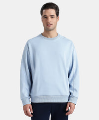 Super Combed Cotton Rich Pique Sweatshirt With Ribbed Cuffs - Soft Chambray