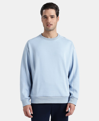 Super Combed Cotton Rich Pique Sweatshirt With Ribbed Cuffs - Soft Chambray