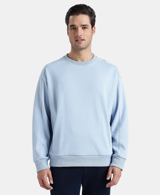 Super Combed Cotton Rich Pique Sweatshirt With Ribbed Cuffs - Soft Chambray