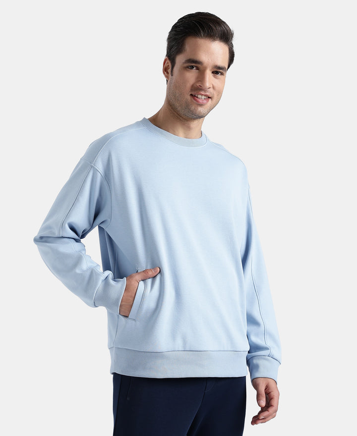 Super Combed Cotton Rich Pique Sweatshirt With Ribbed Cuffs - Soft Chambray