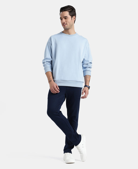 Super Combed Cotton Rich Pique Sweatshirt With Ribbed Cuffs - Soft Chambray