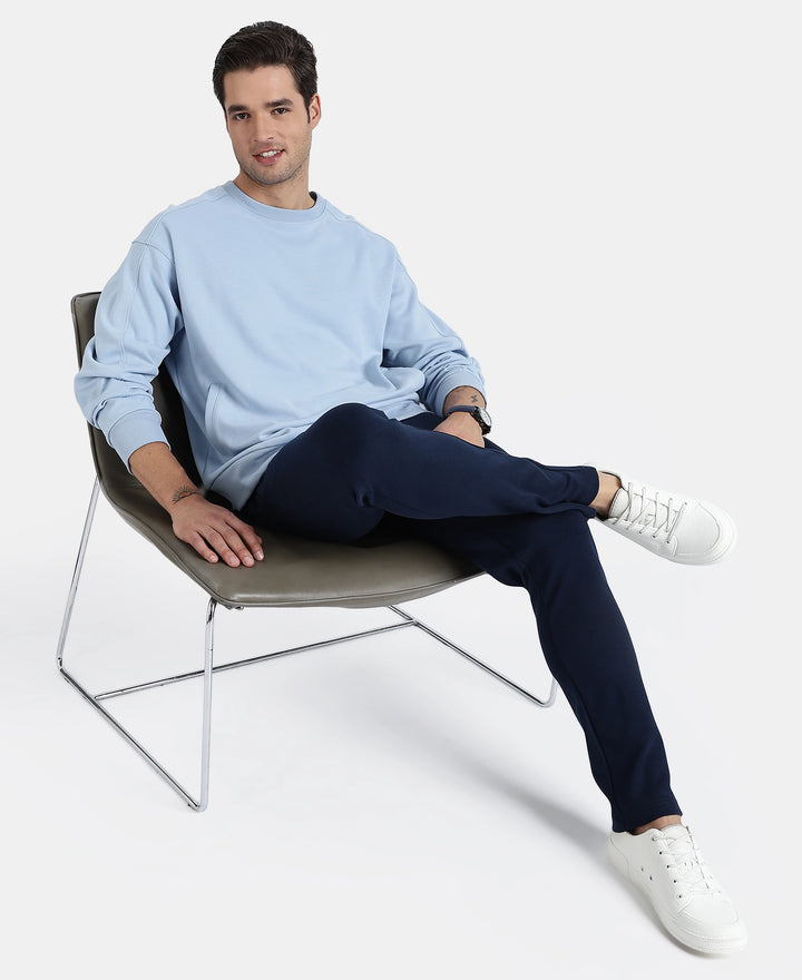 Super Combed Cotton Rich Pique Sweatshirt With Ribbed Cuffs - Soft Chambray