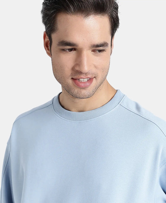 Super Combed Cotton Rich Pique Sweatshirt With Ribbed Cuffs - Soft Chambray