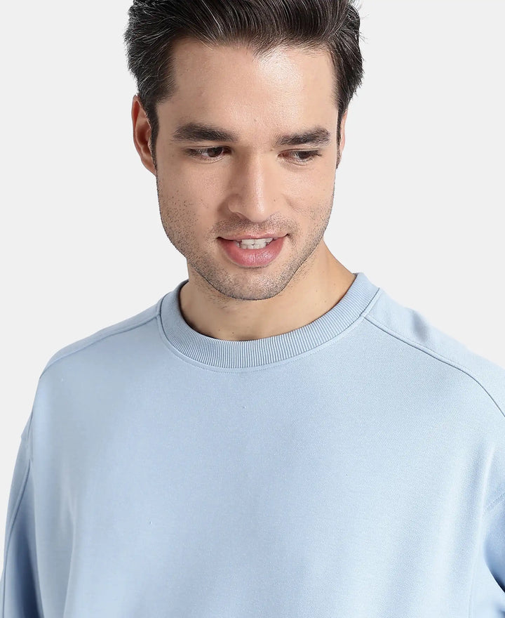 Super Combed Cotton Rich Pique Sweatshirt With Ribbed Cuffs - Soft Chambray