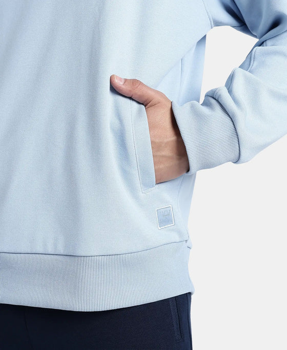 Super Combed Cotton Rich Pique Sweatshirt With Ribbed Cuffs - Soft Chambray