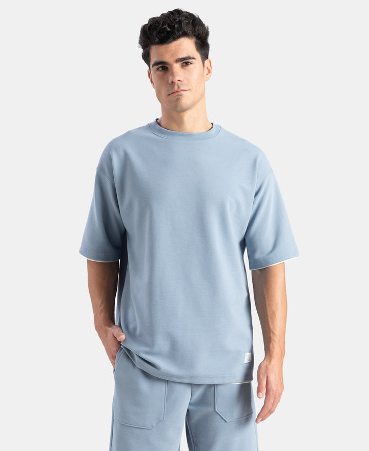 Super Combed Cotton Rich Round Neck Oversized Half Sleeve T-Shirt - Windward Blue