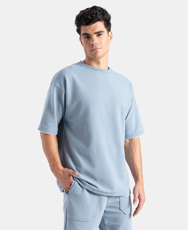 Super Combed Cotton Rich Round Neck Oversized Half Sleeve T-Shirt - Windward Blue