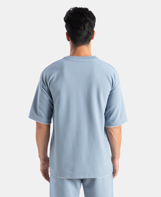 Super Combed Cotton Rich Round Neck Oversized Half Sleeve T-Shirt - Windward Blue