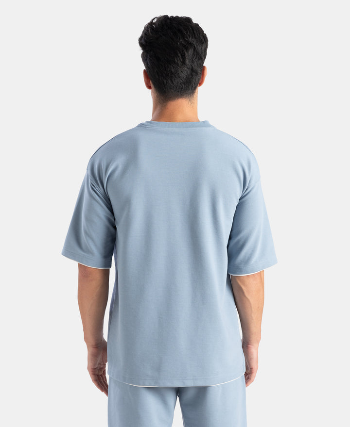 Super Combed Cotton Rich Round Neck Oversized Half Sleeve T-Shirt - Windward Blue