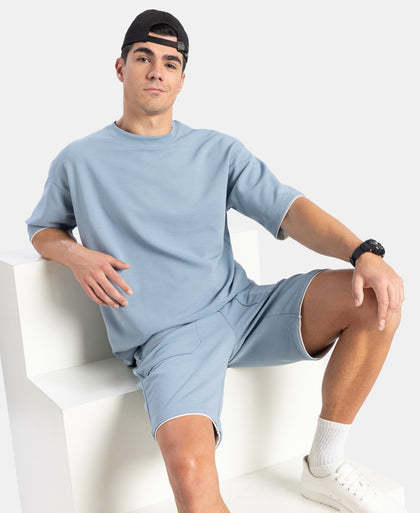 Super Combed Cotton Rich Round Neck Oversized Half Sleeve T-Shirt - Windward Blue