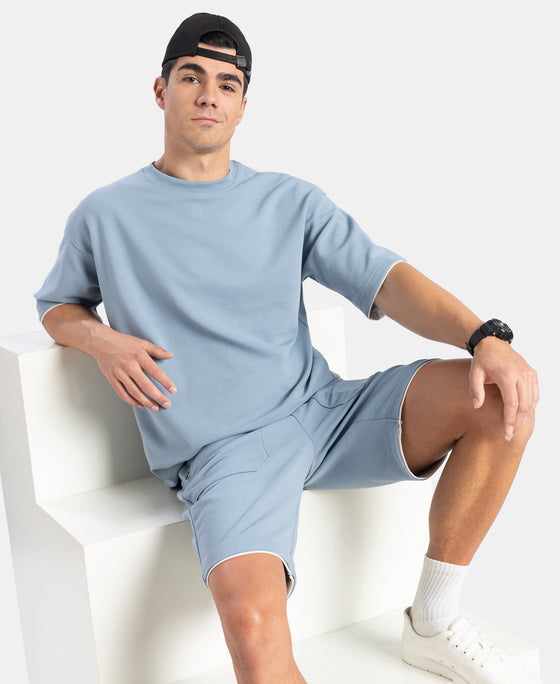 Super Combed Cotton Rich Round Neck Oversized Half Sleeve T-Shirt - Windward Blue