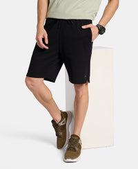 Super Combed Cotton Rich Straight Fit Shorts with Zipper Pocket - Black