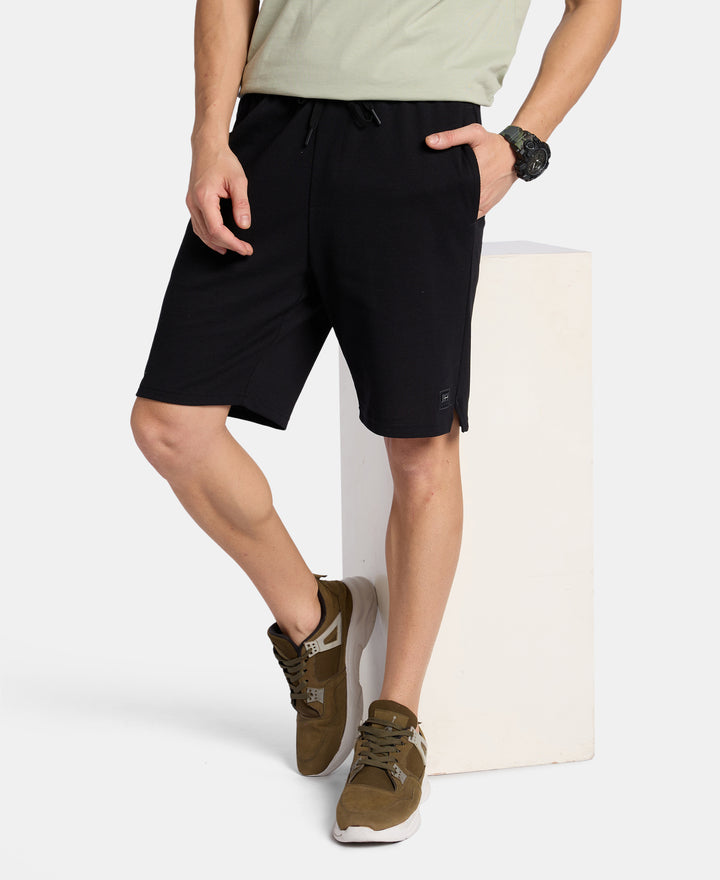 Super Combed Cotton Rich Straight Fit Shorts with Zipper Pocket - Black