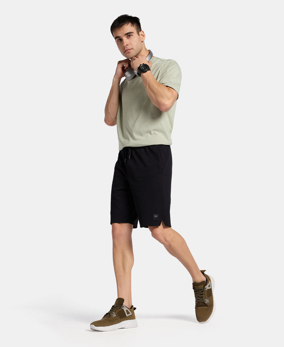 Super Combed Cotton Rich Straight Fit Shorts with Zipper Pocket - Black