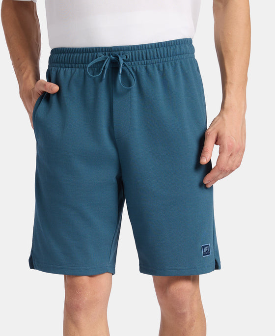 Super Combed Cotton Rich Straight Fit Shorts with Zipper Pocket - Indian Teal