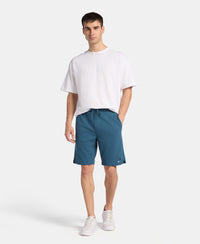 Super Combed Cotton Rich Straight Fit Shorts with Zipper Pocket - Indian Teal