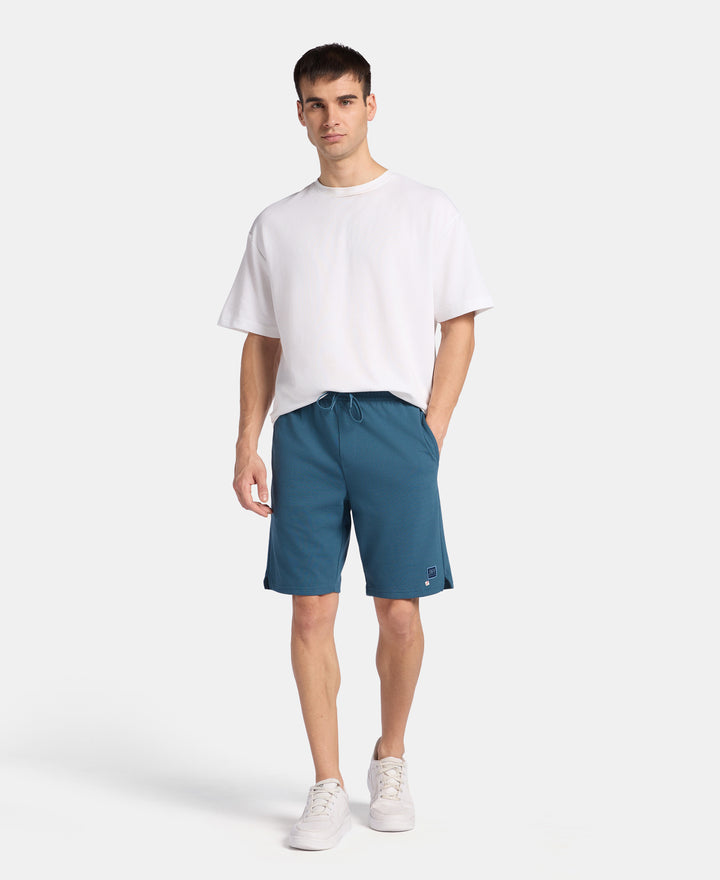 Super Combed Cotton Rich Straight Fit Shorts with Zipper Pocket - Indian Teal