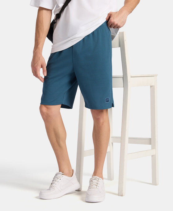 Super Combed Cotton Rich Straight Fit Shorts with Zipper Pocket - Indian Teal