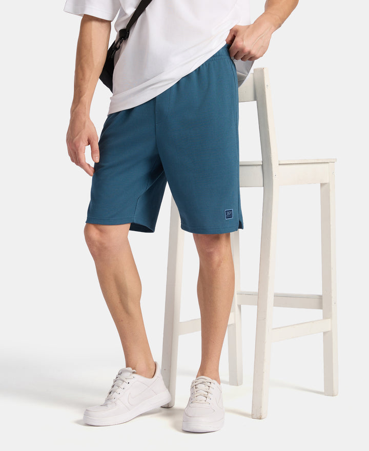 Super Combed Cotton Rich Straight Fit Shorts with Zipper Pocket - Indian Teal