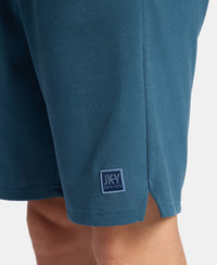 Super Combed Cotton Rich Straight Fit Shorts with Zipper Pocket - Indian Teal