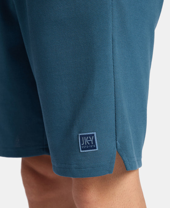 Super Combed Cotton Rich Straight Fit Shorts with Zipper Pocket - Indian Teal