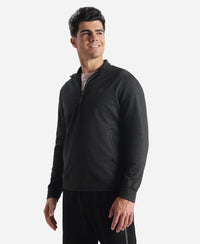Rayon Nylon Elastane Stretch Jacket with Ribbed Cuffs - Black Melange