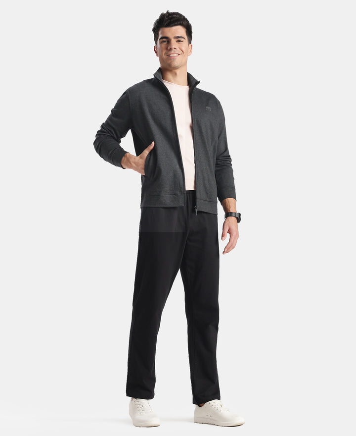 Rayon Nylon Elastane Stretch Jacket with Ribbed Cuffs - Black Melange