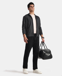 Rayon Nylon Elastane Stretch Jacket with Ribbed Cuffs - Black Melange