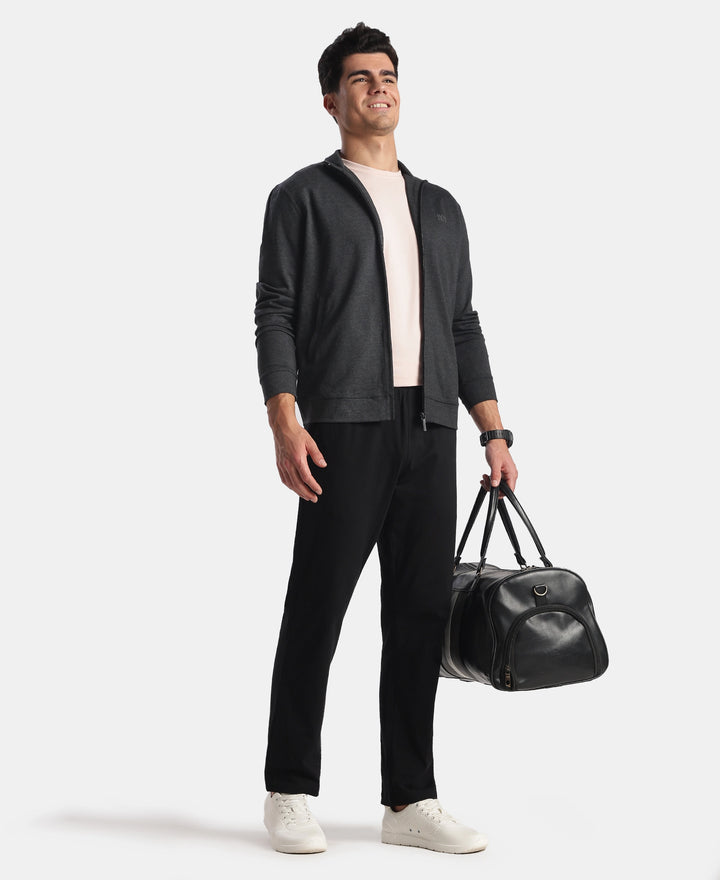 Rayon Nylon Elastane Stretch Jacket with Ribbed Cuffs - Black Melange